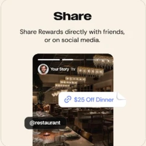 Share — sharing an inKind Reward directly with friends or on social media